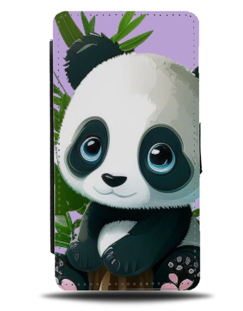 Anime Panda Cartoon Flip Wallet Case Kawaii Big Sad Eyes Blue Japanese BF50