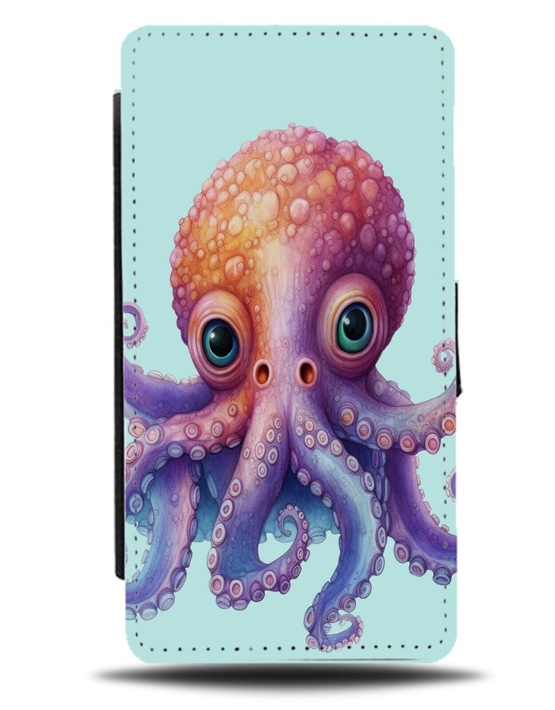 Octopus Swimming Flip Wallet Case Squid Squids Neon Rainbow Marine Sea CH29