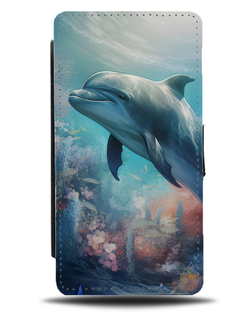 Swimming Dolphin Flip Wallet Case Dolphins Underwater Swim Ocean Sea Floral BZ62