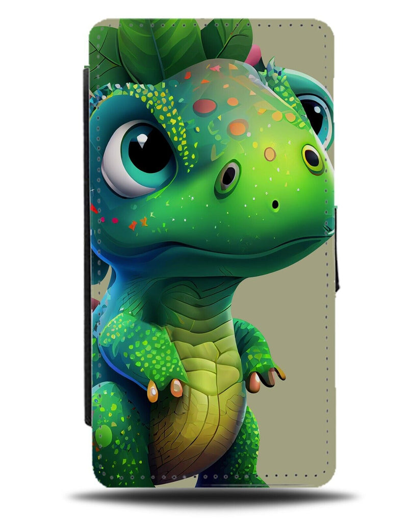 Green Baby DIno Flip Wallet Case Dinosaurs Kids Jurassic Style Theme Look AD24