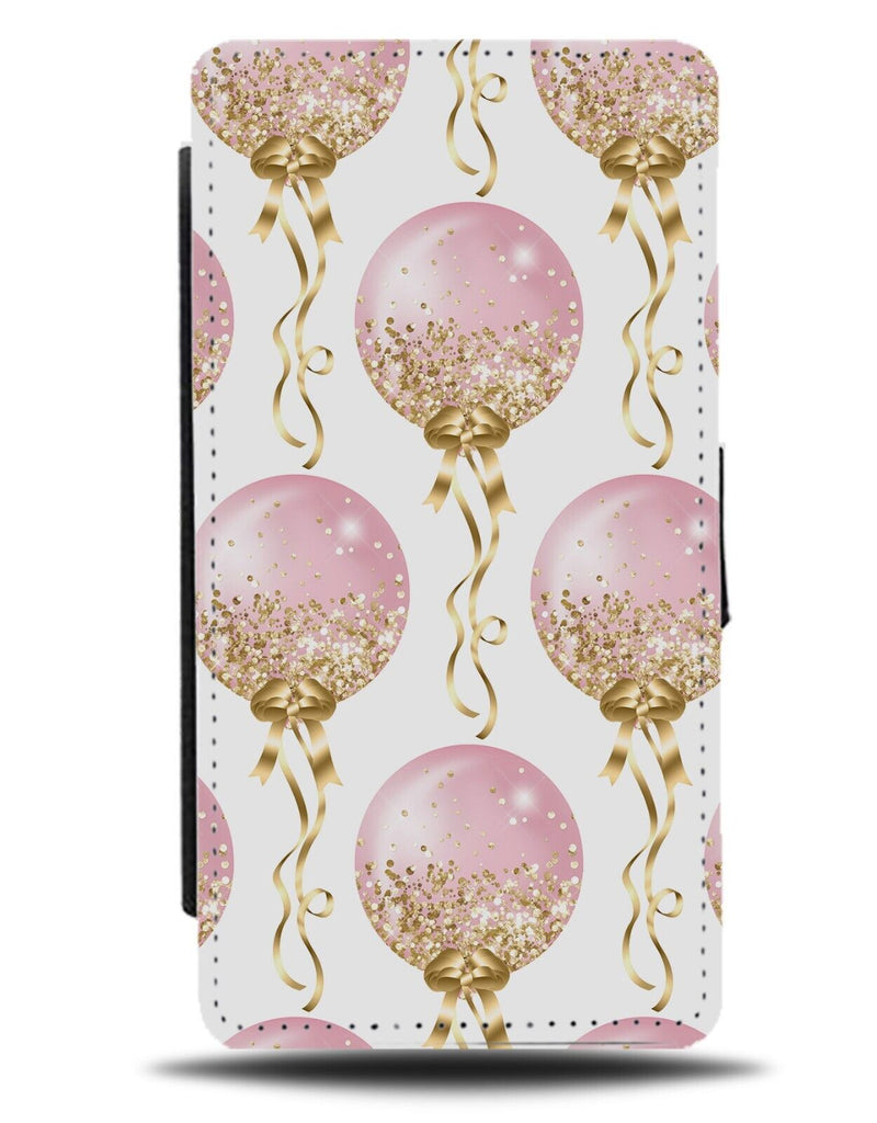 Gold and Pink Printed Glitter Balloons Design Flip Wallet Case Balloon Bday AJ12