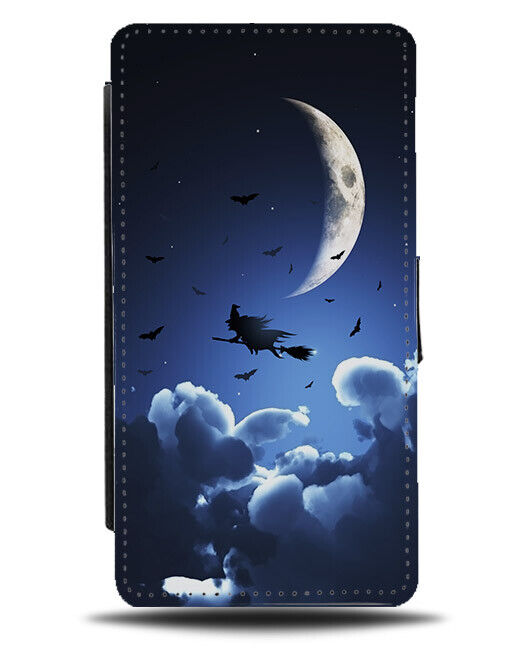Flying Witch In The Nightsky Silhouette Flip Wallet Case Witches On Broom N661