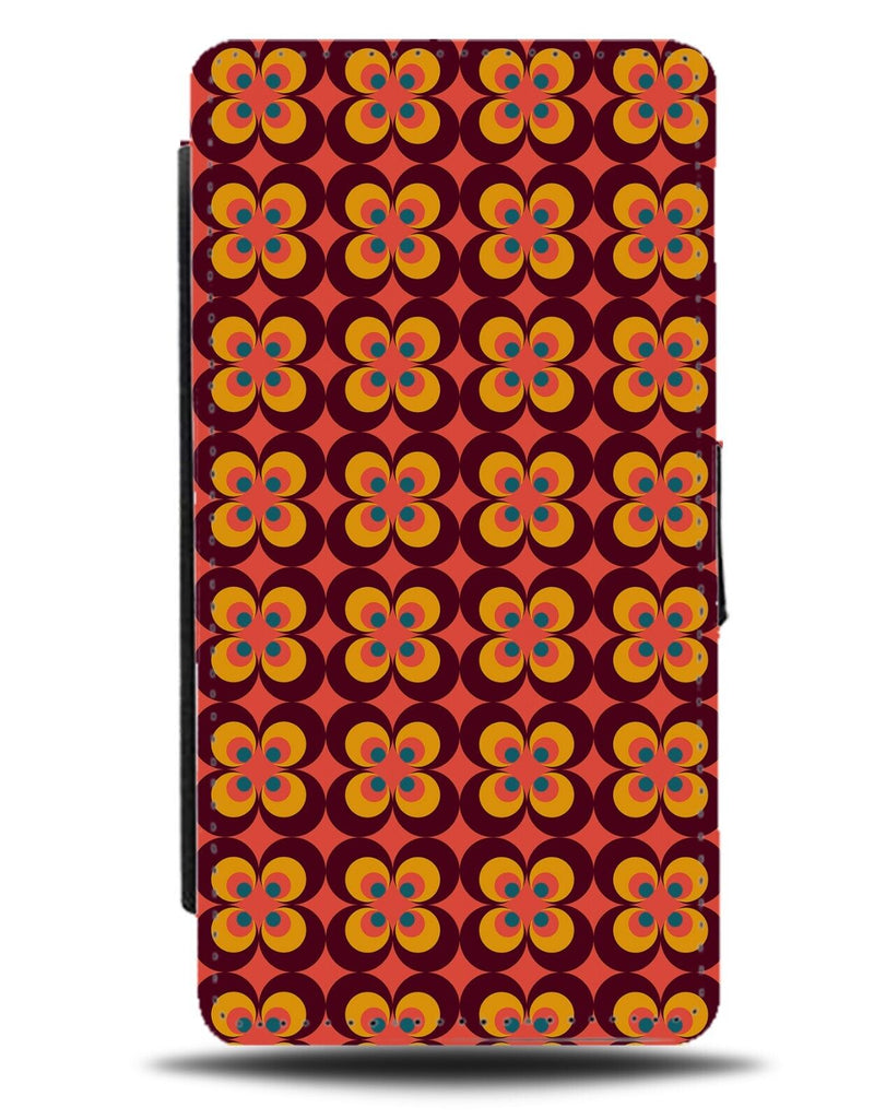 Retro 60s Shapes Flip Wallet Case Orange Brown 70s Classic Style Look Flora DC12
