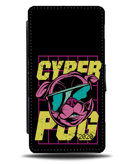 Neon 80s Cyber Pug Flip Wallet Case Funny Design Retro Pugs Dog Dogs K145