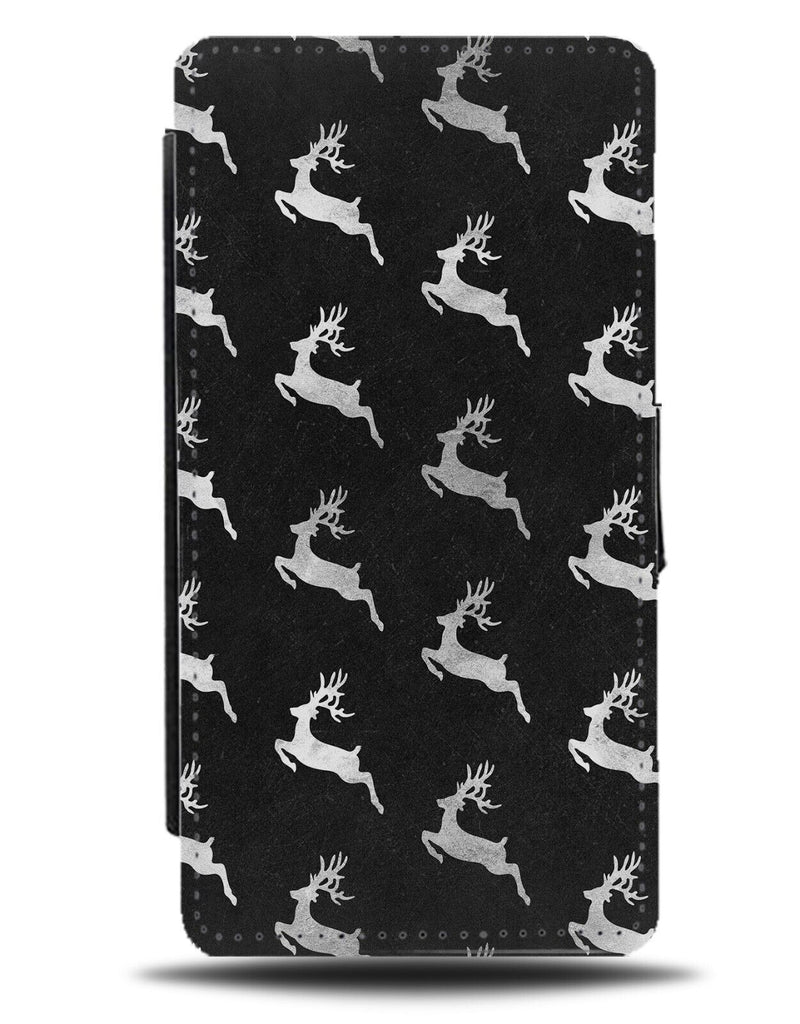 Black and Silver Reindeer Pattern Flip Wallet Case Christmas Style Look & CA72