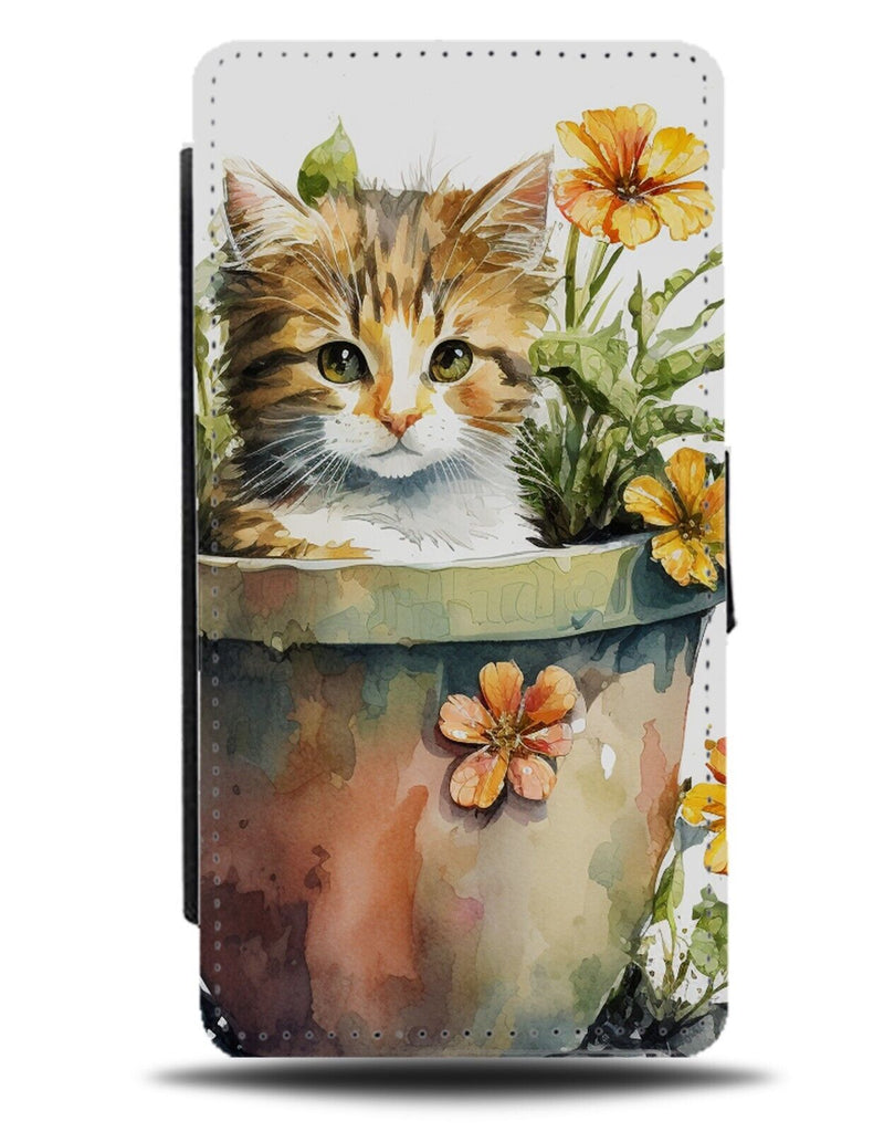 Kitten In Flower Pot Flip Wallet Case Flowers Flowerpot Gardening Funny AV28