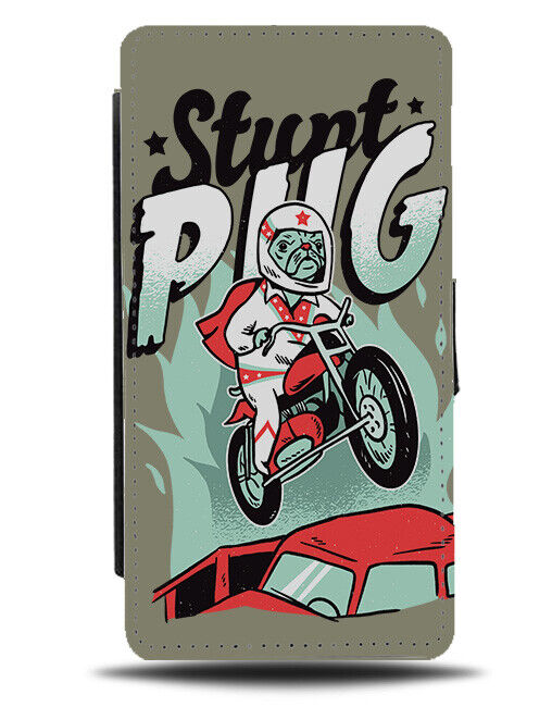 Stunt Pug Flip Wallet Case Funny Dog Stuntman Motorbike Pugs Puppy K159