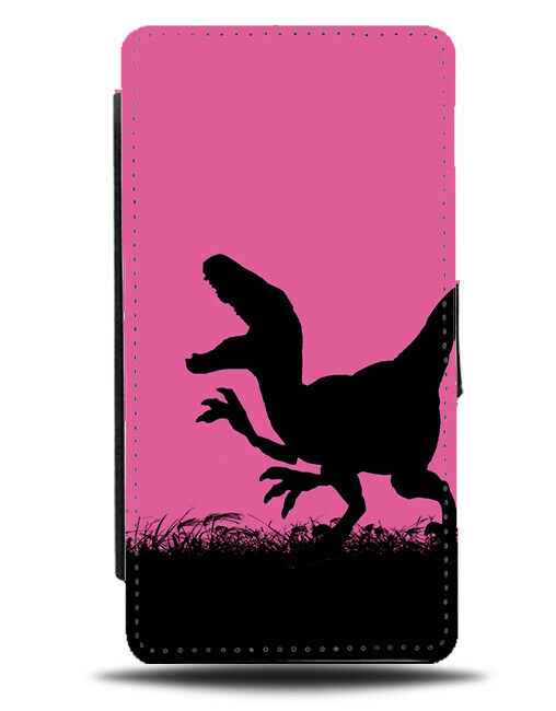 Dinosaur Silhouette Flip Cover Wallet Phone Case Dinosaurs Hot Pink Black I019