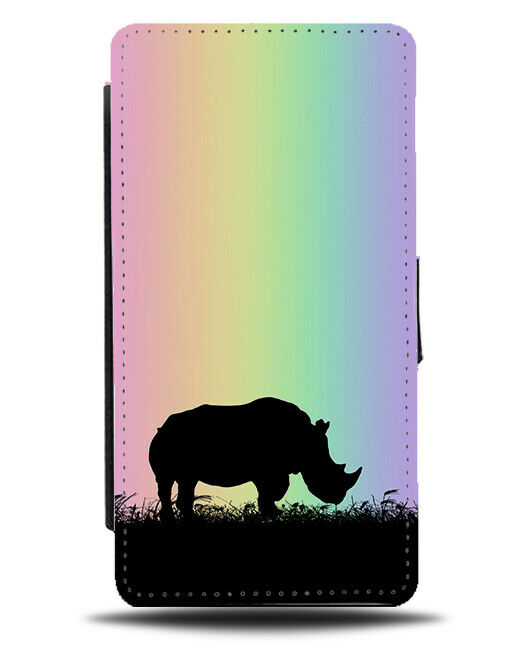 Rhino Silhouette Flip Cover Wallet Phone Case Rhinos Rainbow Colourful I099