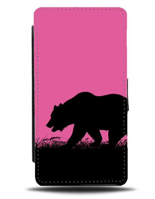 Bear Silhouette Flip Cover Wallet Phone Case Bears Hot Pink Black Coloured I013
