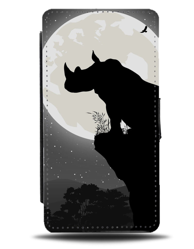 Rhino Silhouette Flip Wallet Case Rhinos Full Moon Shape Horn Rhinoceros CC34