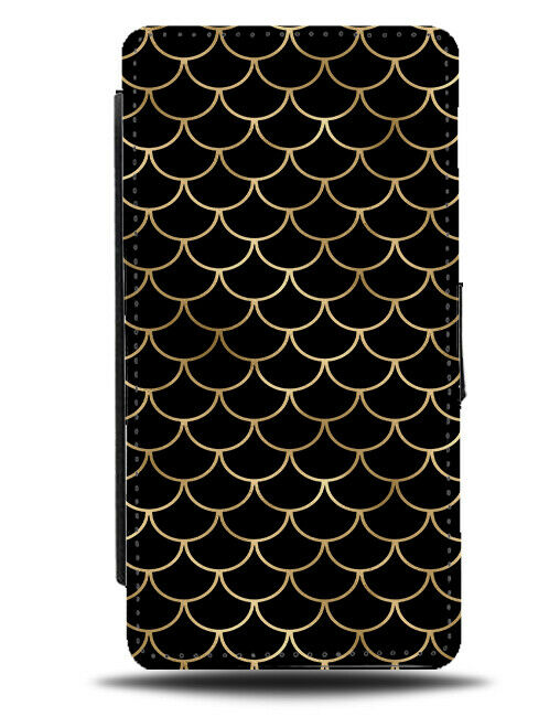 Golden and Black Fish Scales Flip Wallet Case Scale Pattern Gold Fishes F645