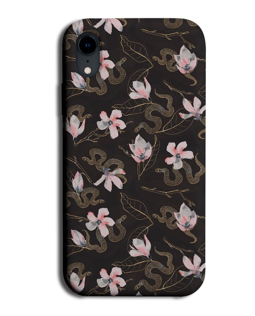 Floral Snakes Pattern Phone Case Cover Brown Black Snake Flowers Petals C171