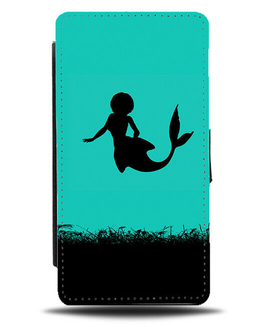 Mermaid Silhouette Flip Cover Wallet Phone Case Mermaids Turquoise Green i278