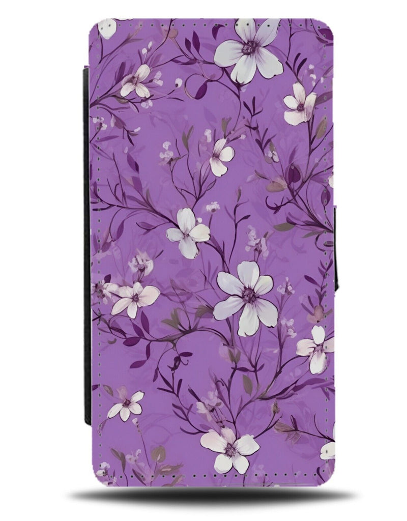 Purple Floral Shabby Chic Design Flip Wallet Case Flowers Lilac Shiek Shik CK70