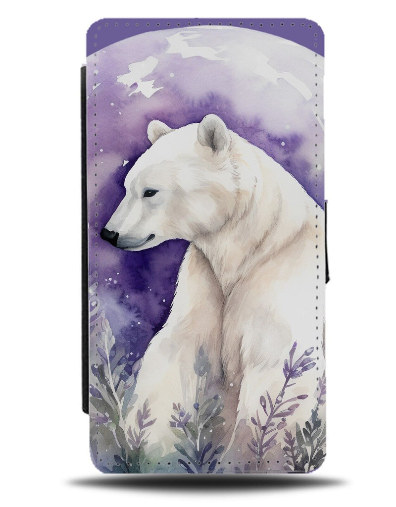 Artistic Polar Bear Flip Wallet Case Polor Oil Painting White Purple Winter CK21
