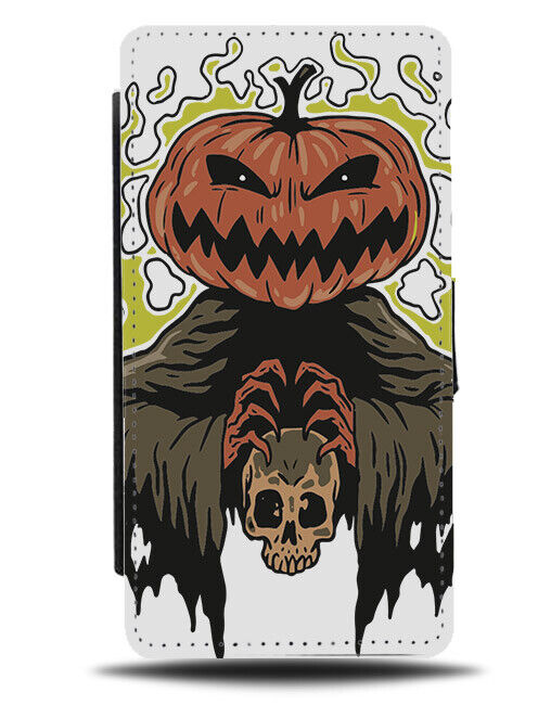 Pumpkin Grim Reaper Flip Wallet Case Cloak Skeleton Head Mask Costume Face N552