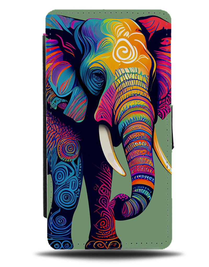Multicoloured Indian Elephant Flip Wallet Case Elephants Indian Asian Asia AG22