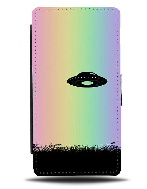 UFO Silhouette Flip Cover Wallet Phone Case Aliens Alien Rainbow Colourful I102