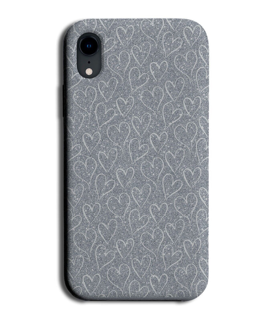 Grey Silver Glitter Print Love Hearts Phone Case Cover Heart Shapes Design CE70