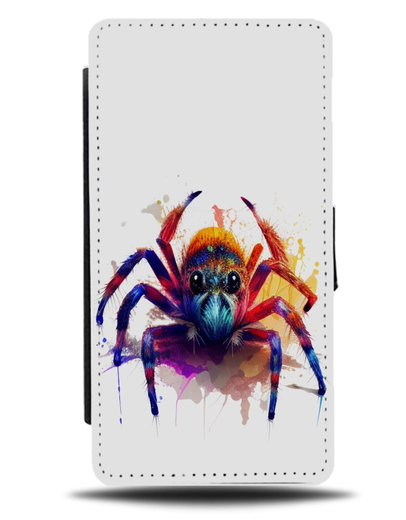 Scary Spider Flip Wallet Case Spiders Face Colourful Watercolour Painting DH11