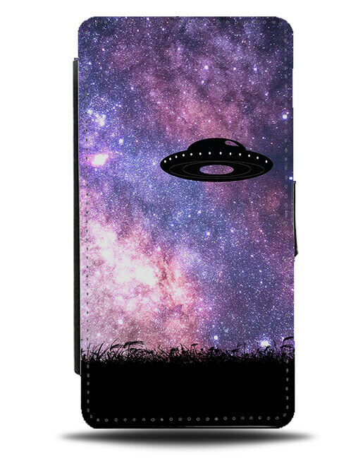 UFO Silhouette Flip Cover Wallet Phone Case UFOs Aliens Alien Space Stars i195
