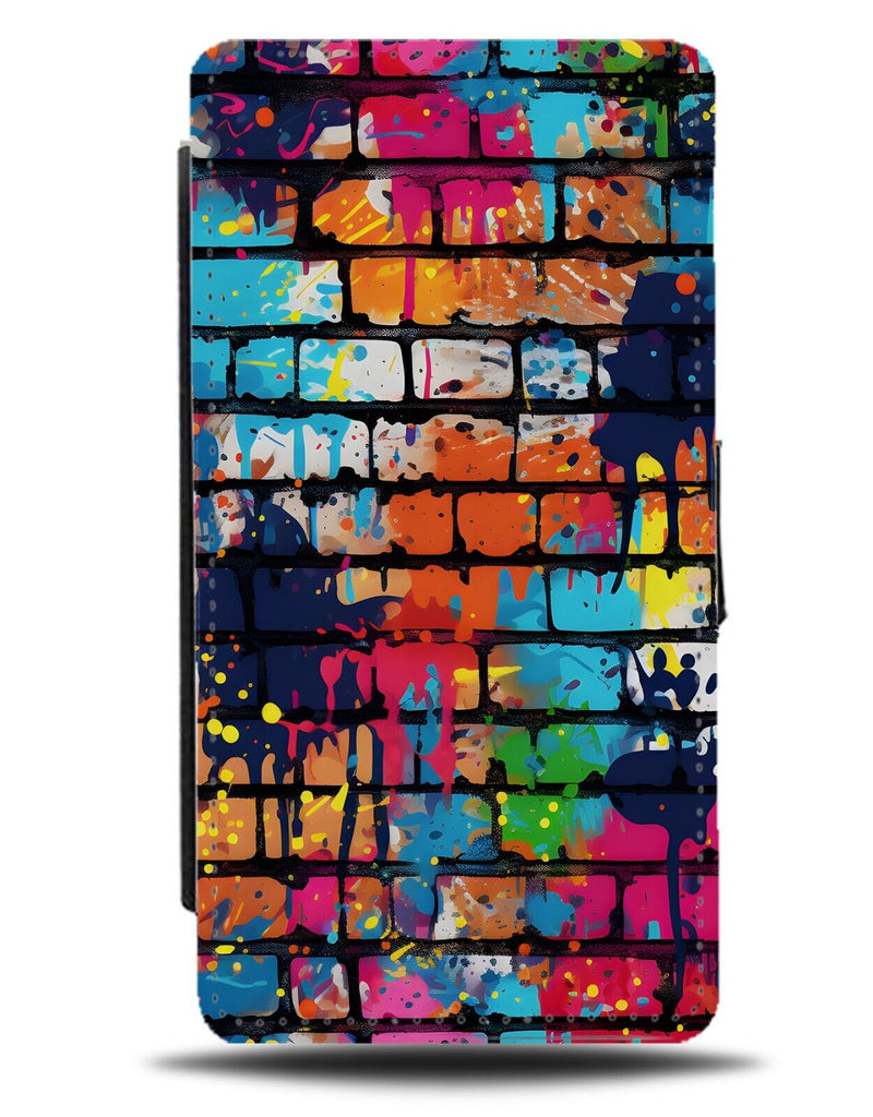 Graffiti On Brick Wall Flip Wallet Case Bricks Street Paint Splatter Marks DA49
