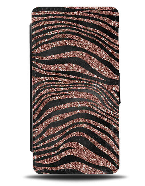 Glittery Rose Gold Printed Zebra Stripes Flip Wallet Case Glitter Print G025