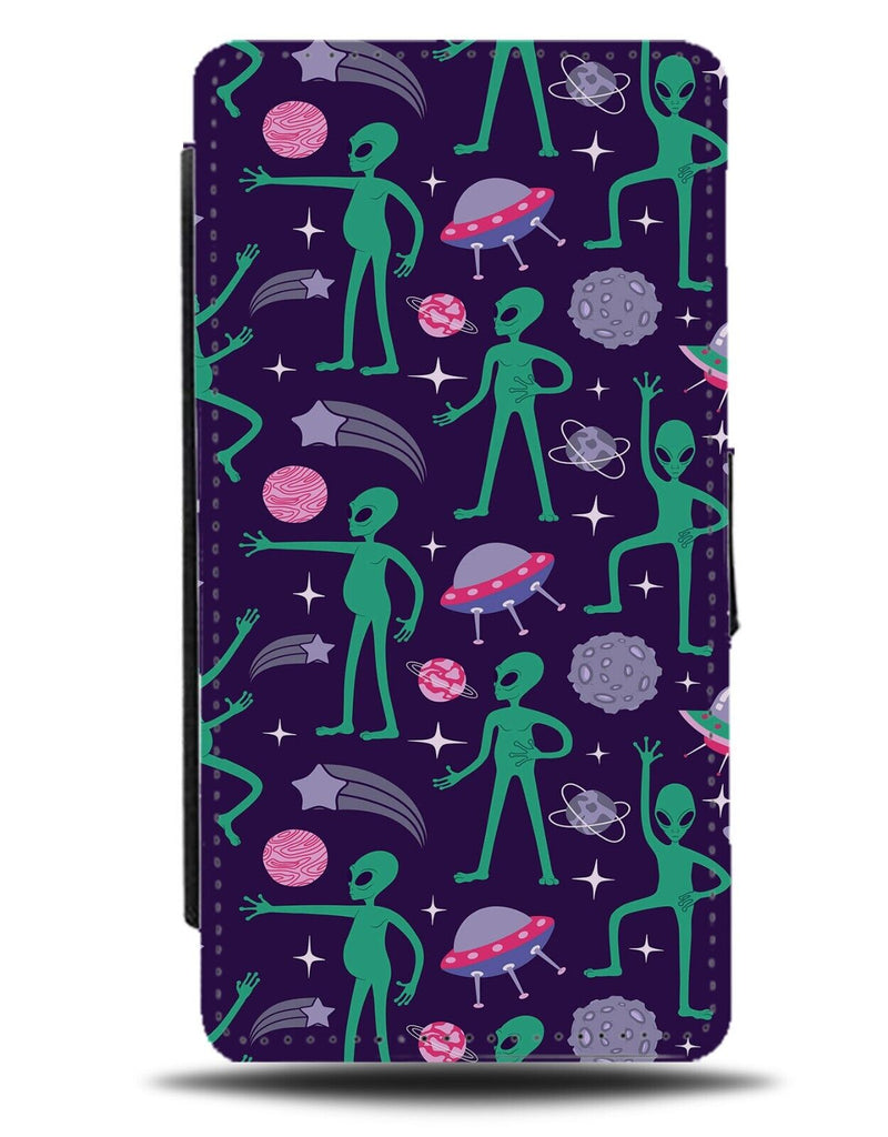 Aliens Pattern Flip Wallet Case Patterns Alien Space Planets Planet Cartoon AH97