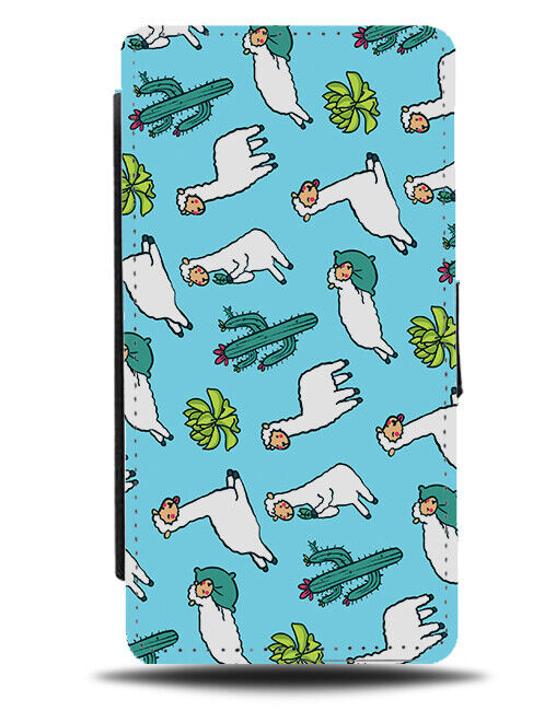 Llamas and Cactus Flip Wallet Case Llama Alpaca Alpacas Cartoon Pattern E613