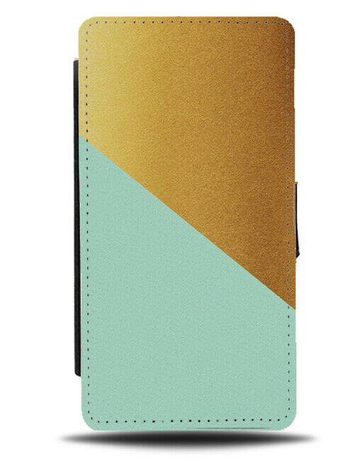 Gold and Mint Green Flip Cover Wallet Phone Case Golden Light Pale Print i437