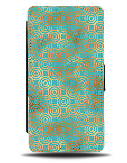 Golden Circles On Turquoise Green Flip Wallet Case Shapes Round Rounded G279