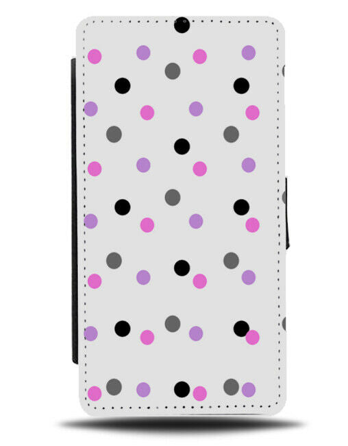 Colourful Polka Dot Flip Cover Wallet Phone Case Purple Black Grey Dotted B674