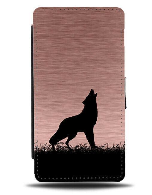 Wolf Silhouette Flip Cover Wallet Phone Case Wolves Rose Gold Coloured i135