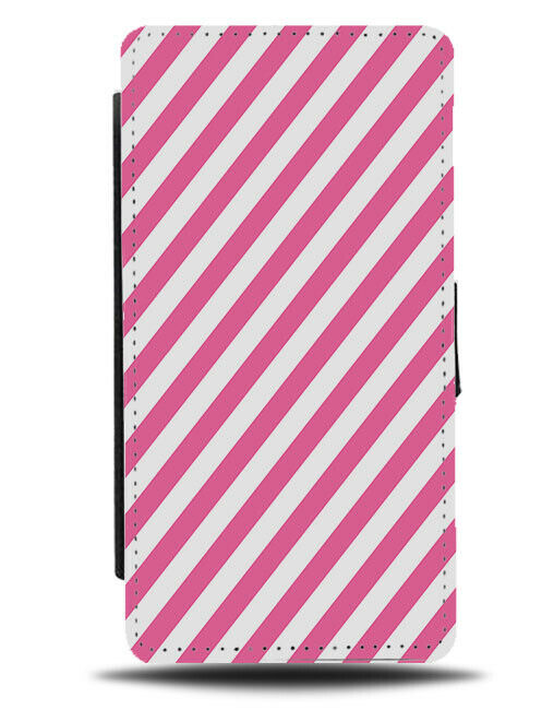 White and Hot Pink Diagonal Striped Pattern Flip Wallet Case Stripes Lines G445