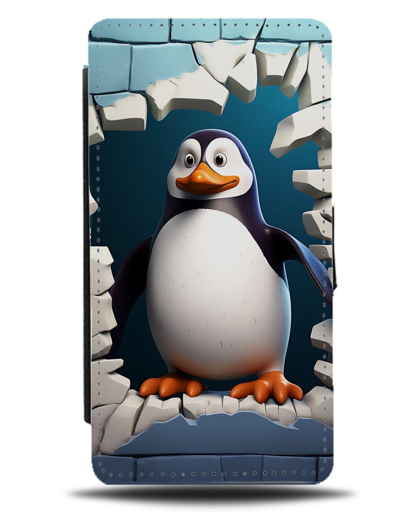 Funny Cartoon Penguin Breaking Free Design Flip Wallet Case Novelty Fun CV68