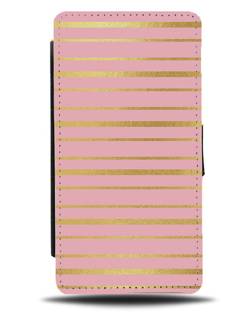 Pink Flip Wallet Case With Gold Stripes Golden Colour Coloured Womens Girls AA40