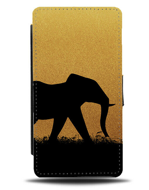 Elephant Silhouette Flip Cover Wallet Phone Case Elephants Gold Golden H990