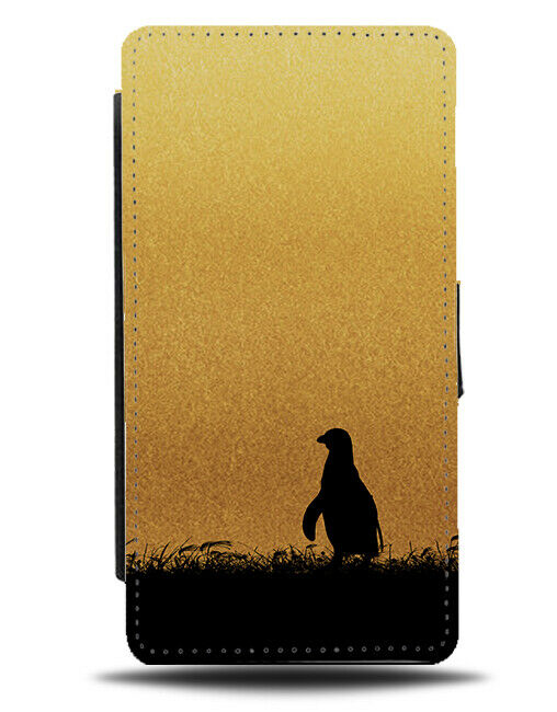 Penguin Silhouette Flip Cover Wallet Phone Case Penguins Gold Golden Black I002