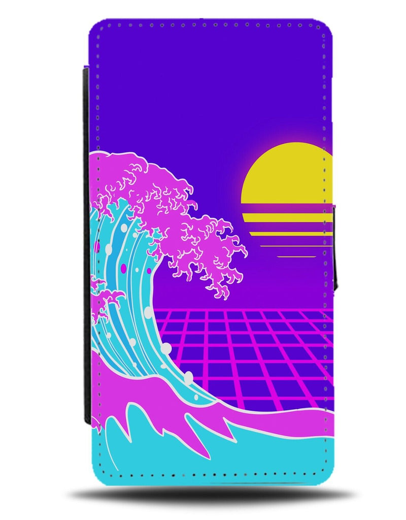 Retro 80s Asian Wave Flip Wallet Case Tidal Wave Gaming Purple Japanese AU76