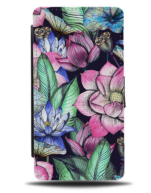 Neon Colourful Flower Drawings Flip Wallet Case Drawing Painting Artwork G179