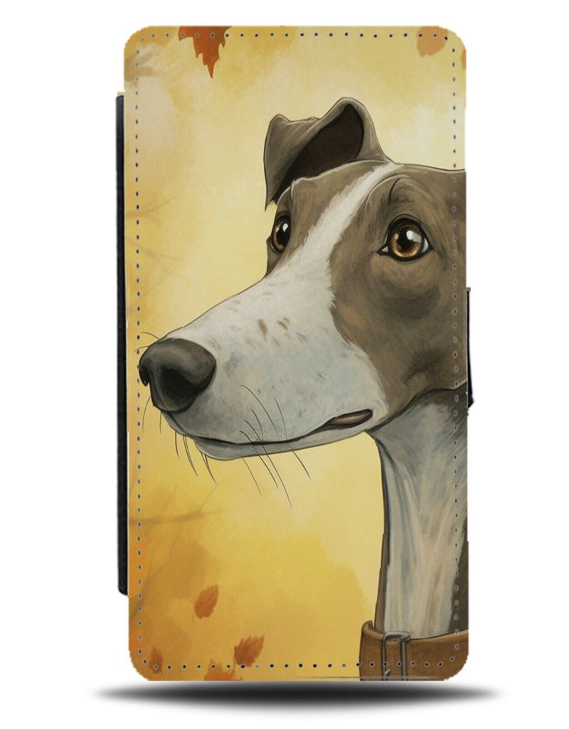 Grey Coloured Greyhound Face Flip Wallet Case Cartoon Comic Hound Italian DA88