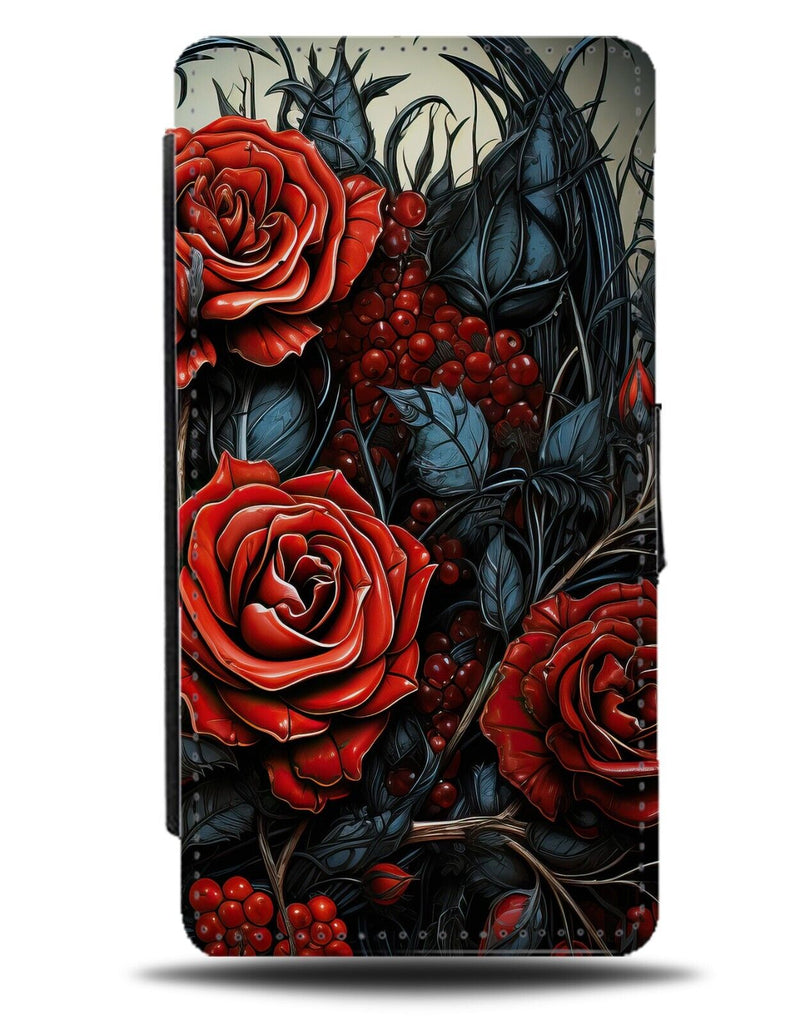 Gothic Red Roses Flip Wallet Case Church Stained Glass Window Style Goth DB73