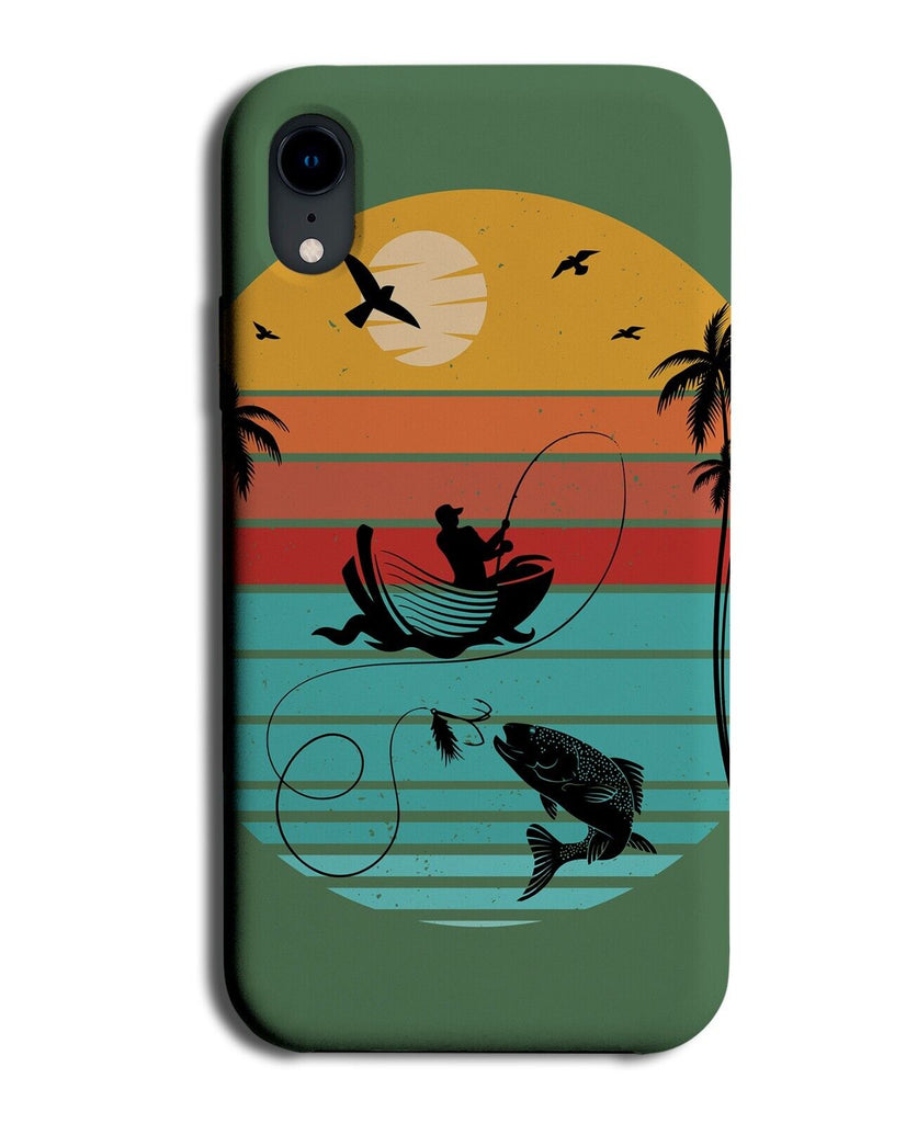 Bass Fishing Catch Phone Case Cover Silhouette Fisherman Retro Sunset Sun AZ80