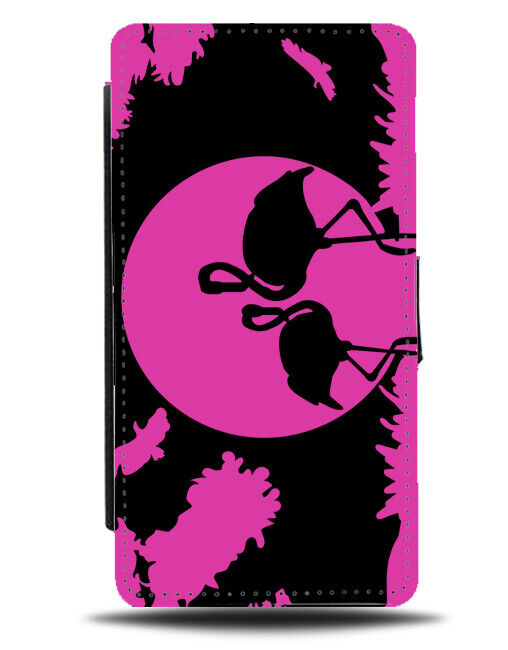 Gothic Hot Pink and Black Flamingo Silhouette Flip Wallet Case Scene Nature J387