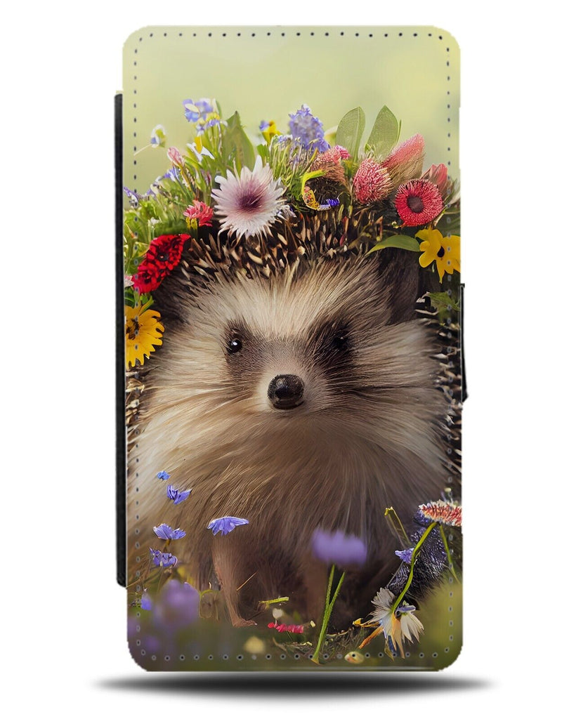 Hedgehog In Flower Crown Flip Wallet Case Floral Funny Novelty Hedgehogs CG07