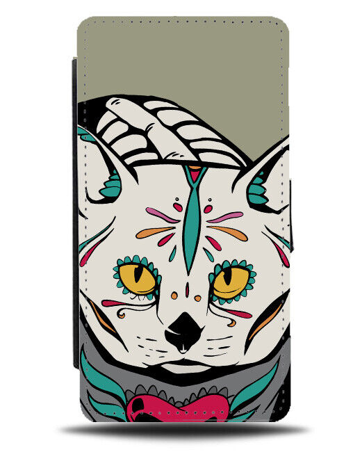 Sugar Skull Mexican Cat Flip Wallet Case Cats Skulls Mexico Theme Style J750