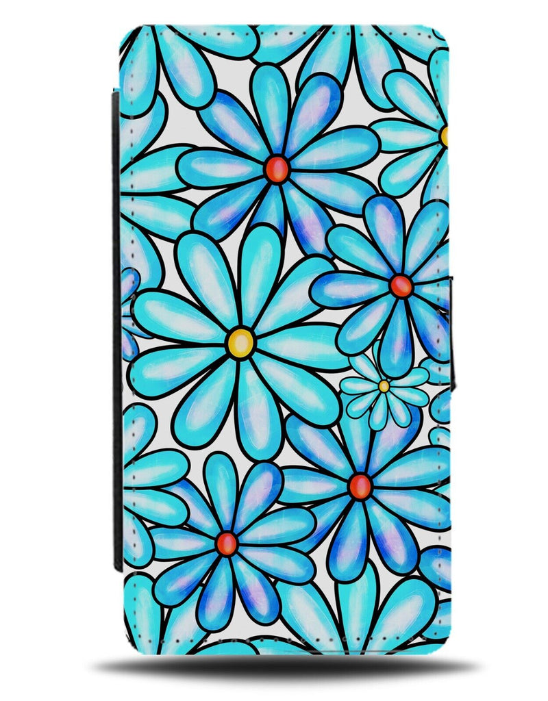 Turquoise Blue Flower Doodle Flip Wallet Case Doodles Green Floral Flowers AL83