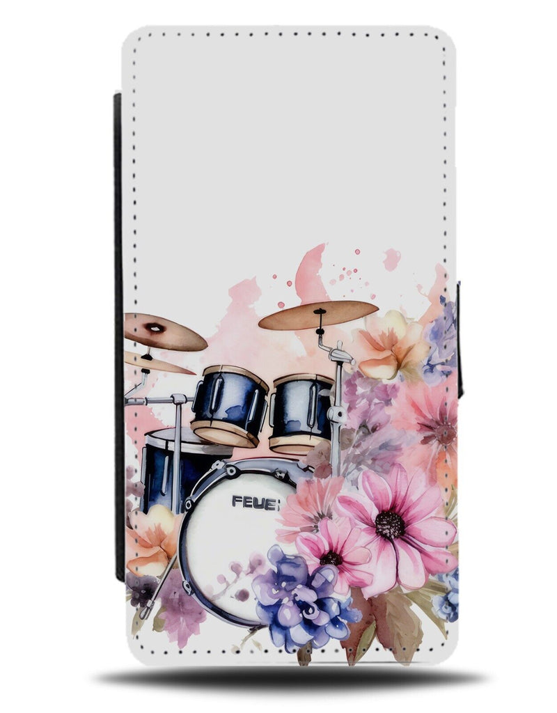 Pink Girls Drum Set Flip Wallet Case Floral Design Drummer Drums Set Pink DC48
