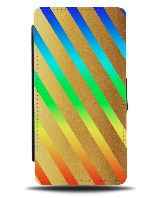 Gold & Multicoloured Striped Flip Cover Wallet Phone Case Stripes Golden i891